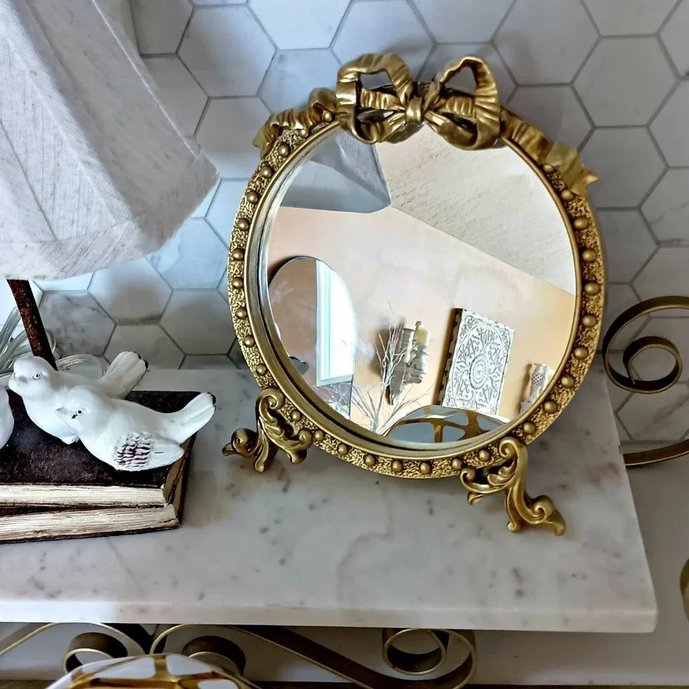 NEW! SHABBY CHIC RIBBON BOW TOP STANDING MIRROR